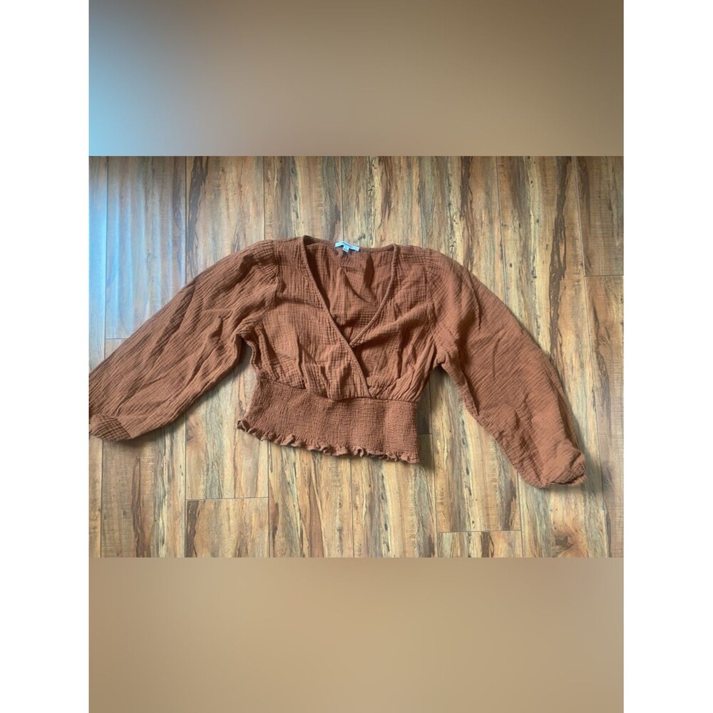 Madewell Rust Brown Long-Sleeve Smocked Waist Top